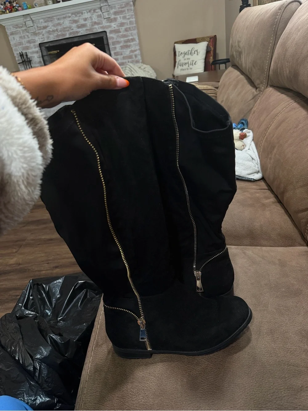 Black Over-the-Knee Zip-Detail Boots